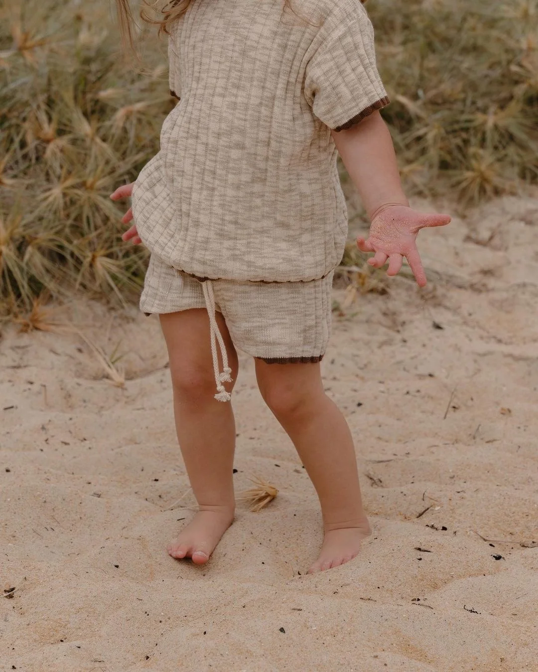 New Summer soft 100% Cotton coffee and Oatmeal Knitted Baby Clothes Sets Short Sleeve Pullover Sweaters Pants Infant Clothes Set