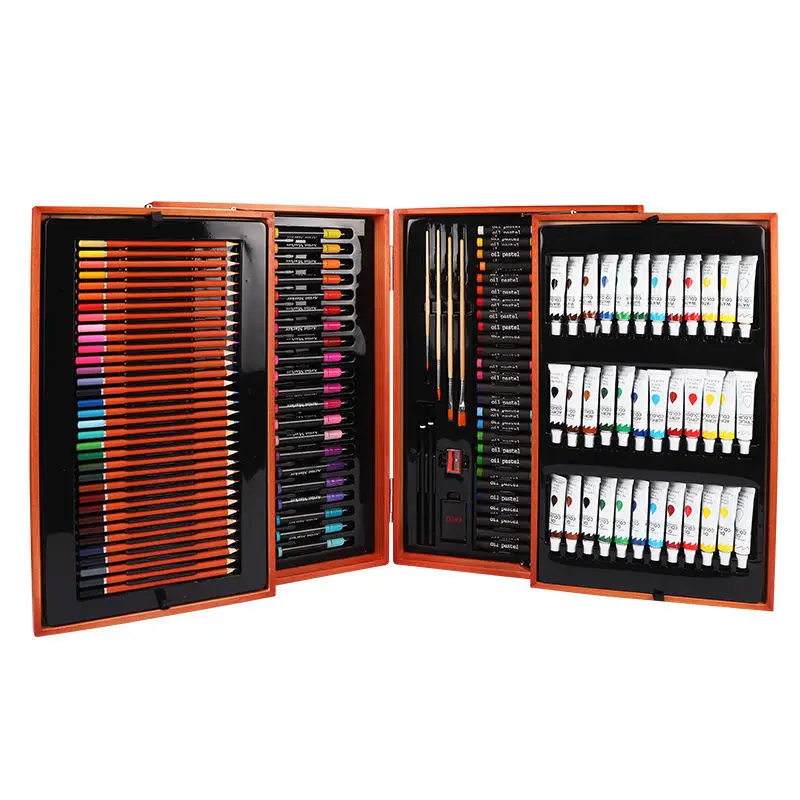 Art Art Supplier 174 Piece Super Deluxe Wooden Art Set Crafts Drawing Kit with Crayons Oil Pastels Colored Pencils for Teen