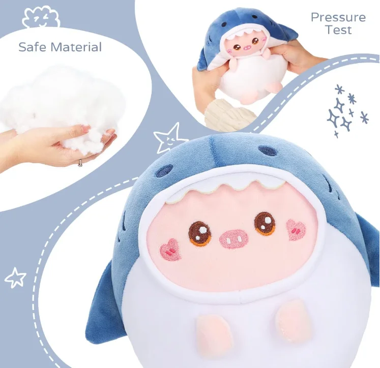 Kawaii Egg shape Shark Ultra soft spandex material soft plush toy for kids hugging sleppy pillow companion wholesale