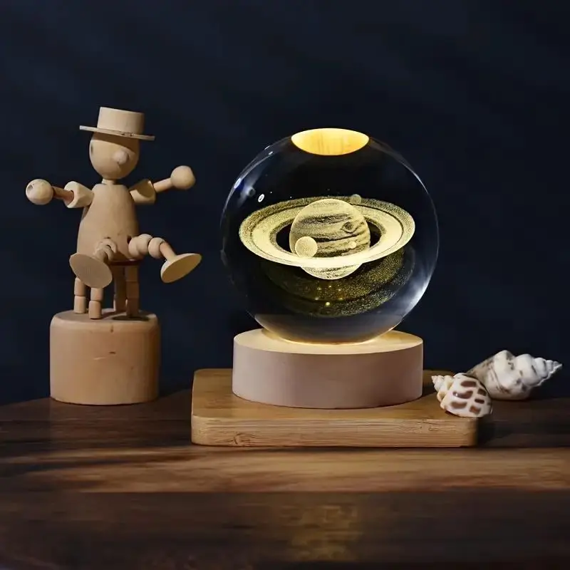 Хит продаж красочный 3d шар-планета луна галактика хрустальный шар деревянная основа светодиодный ночной светящийся подарок