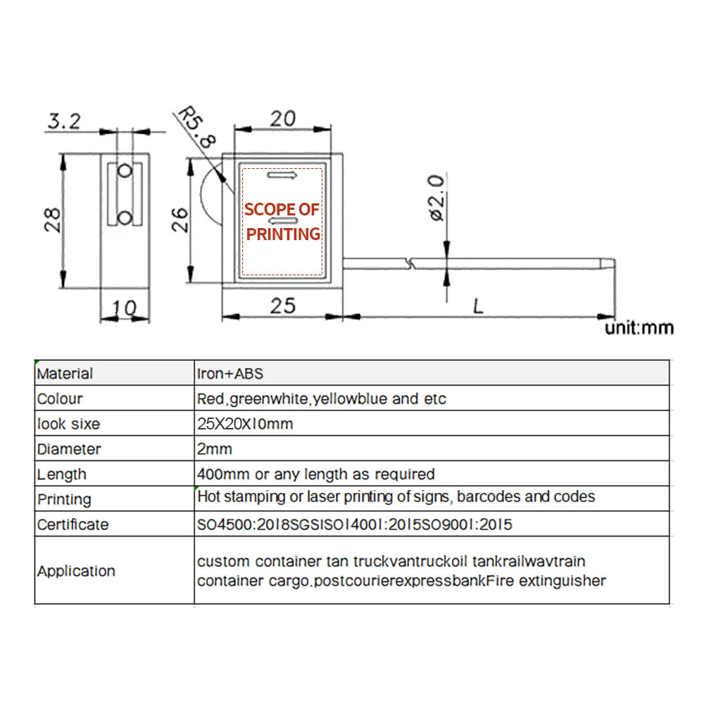 YC-S002 China adjustable Shipping Container Door Safety Lock Metal Security Steel Wire Cable Seal With Plastic