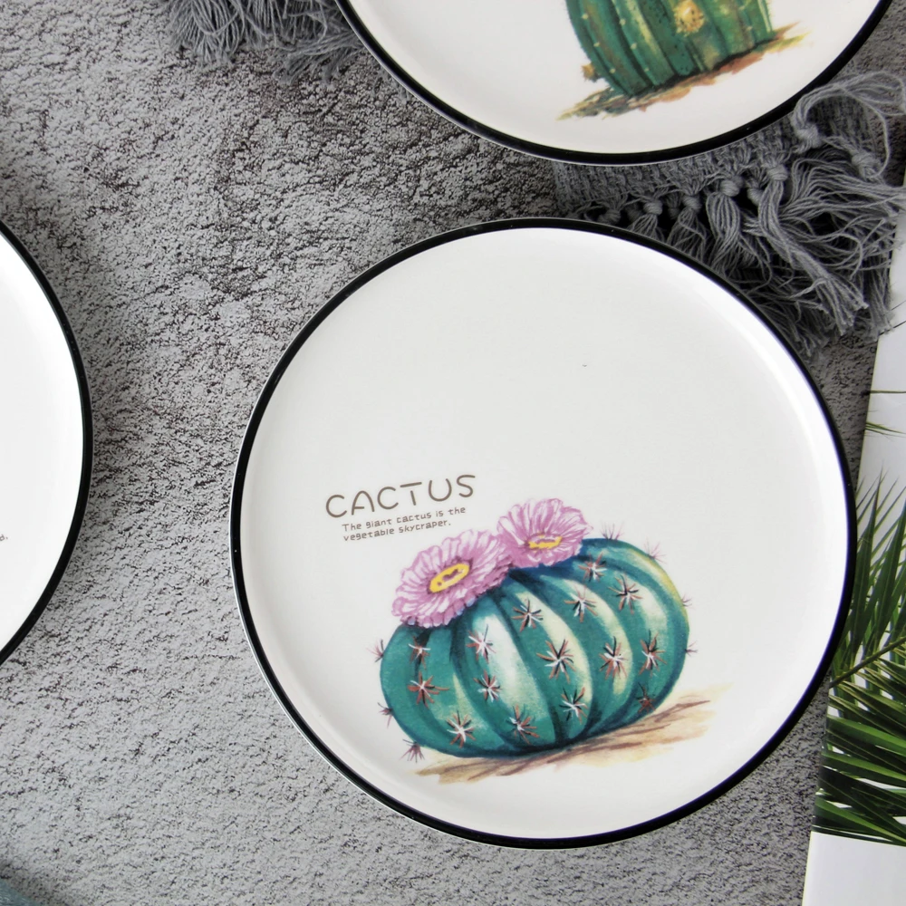 
8 inch creative ceramic plate pizza dessert steak spaghetti cactus black side plate 