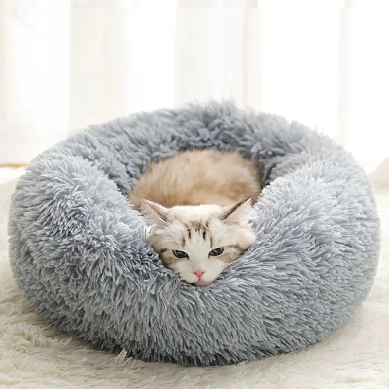 
2021 new best seller pet product supplies Luxury round donut plush fluffy pet dog cat beds 