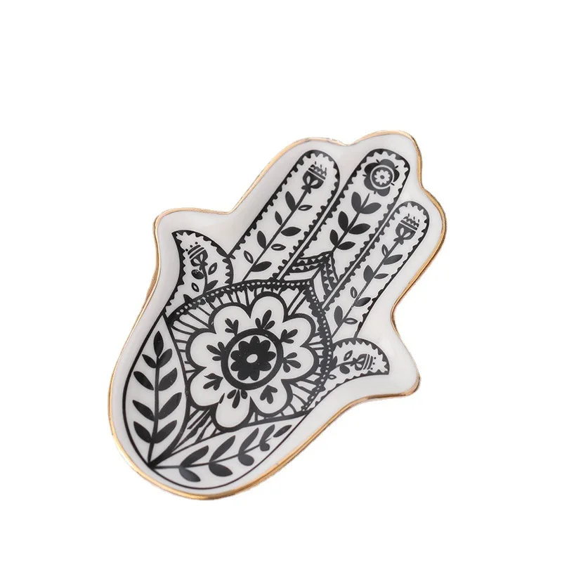 Europe Ceramic Jewelry Dish Trinket Small Jewelry Display Tray Hamsa Hand Plates Decoration Crafts