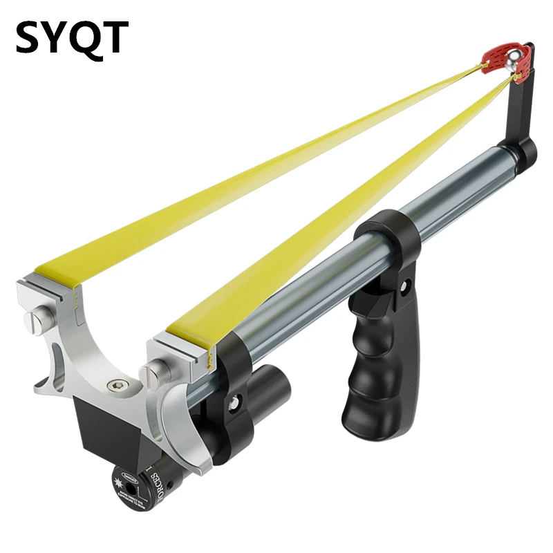 Straight Rod High Precision Telescopic High Power Red Laser Flat Rubber Band Stainless Steel Outdoor Hunting Catapult Slingshot