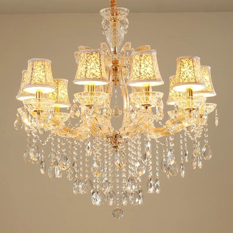 
Hot sell Modern European 18 lamps K9 Maria Theresa Crystal Chandeliers of Living rooms gold Amber clear celling pendant lights 