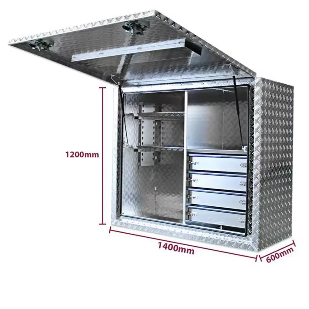 Aluminum Truck Bed Tool Storage Box with Drawers Checker Plate Exterior Accessories waterproof  plate toolbox with Draw