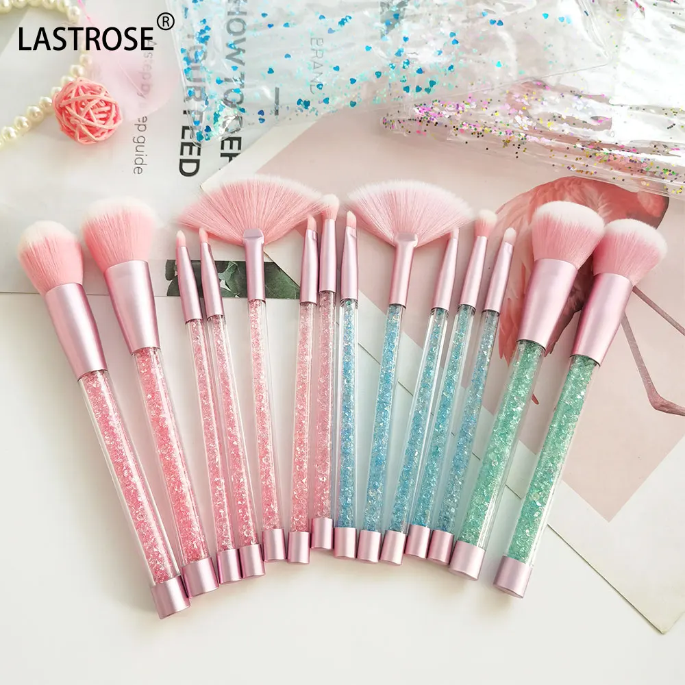 Private Label 7pcs makeup brushes bling crystal cosmetic brush with sequins makeup brush set with bling bags