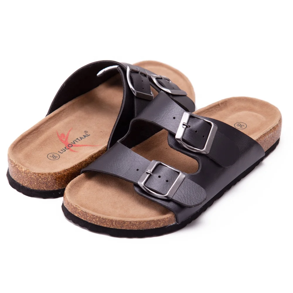 Adjustable Flat Leather Casual Sandals with Arch Support for Women & Ladies Youth Suede Slide Cork Slippers for Teenagers/Girls