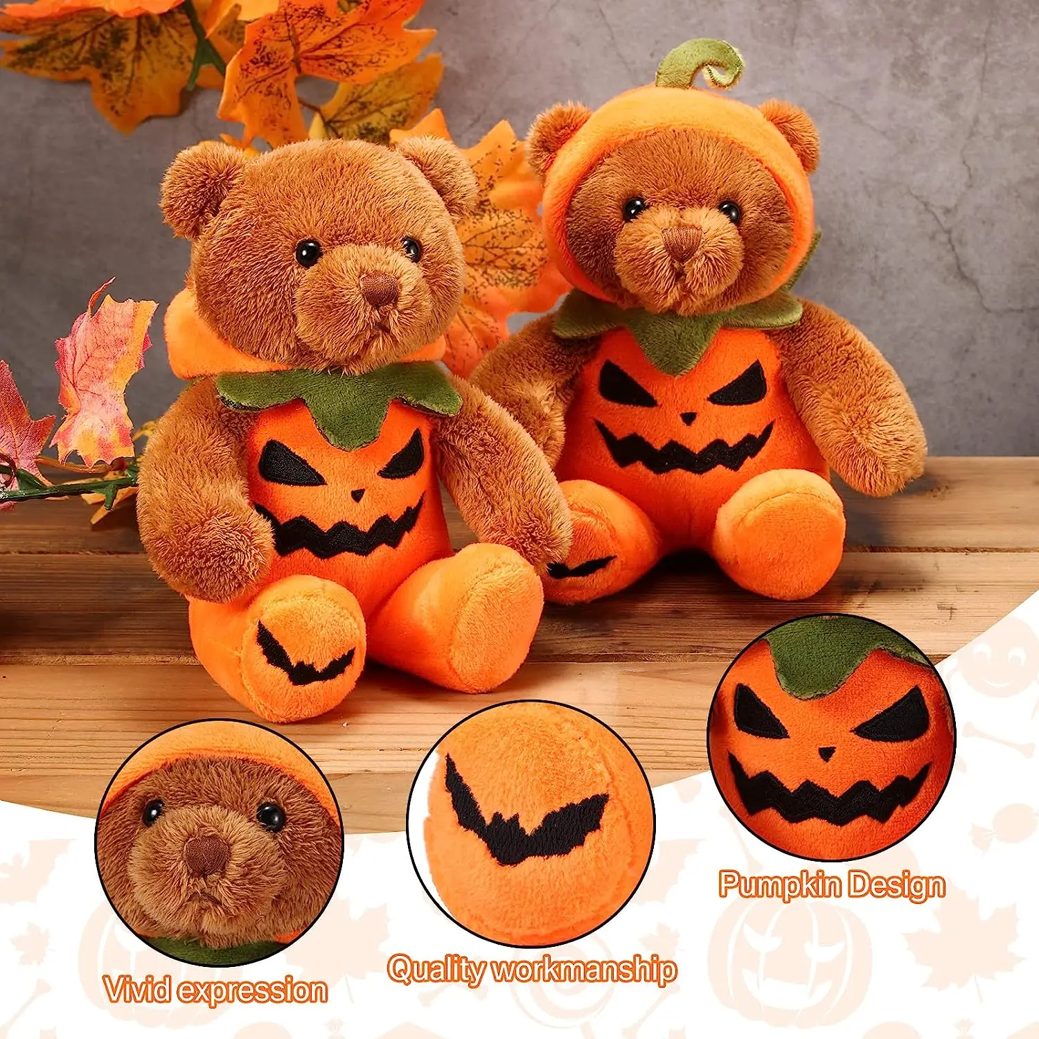 2 Pieces Halloween Bear Stuffed Animals Soft Plush Bear Toys in Halloween Theme Costume Cute Bear Plush Set for Boys Girls