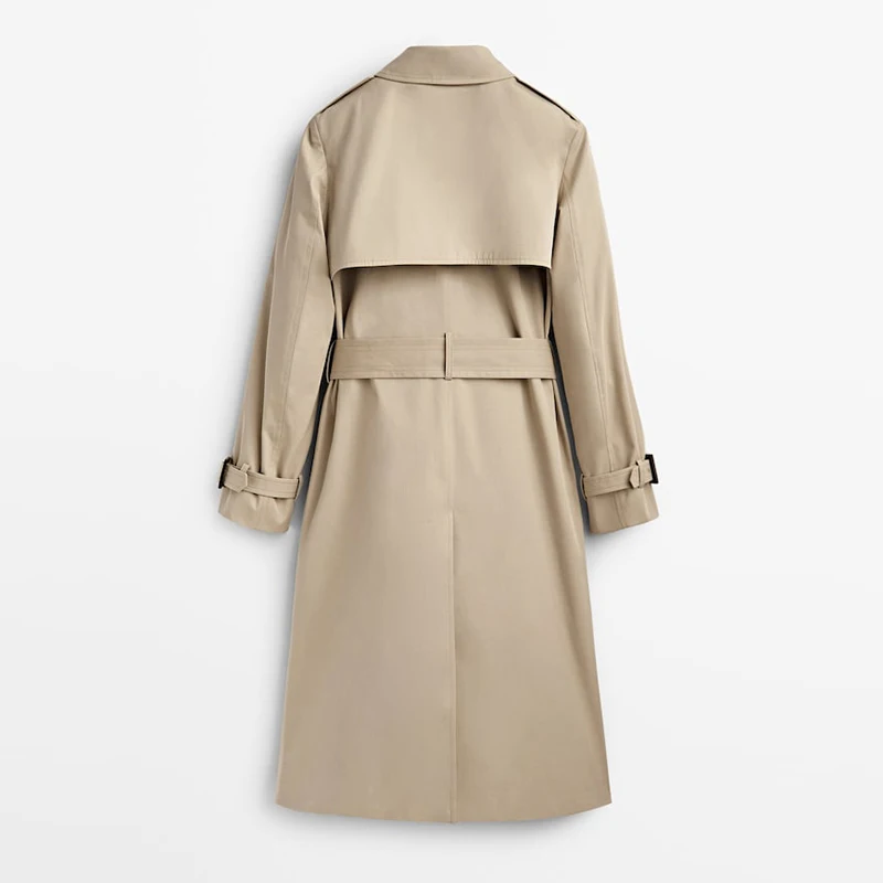 New Fashion Classic Solid Color 100% Cotton Button Long Coat Trench Coat With Belt Mid-length Plus Size Winter Outdoor Jackets