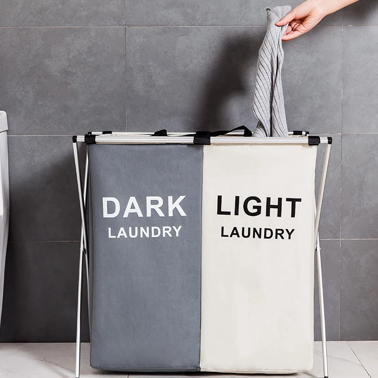 Wholesale 600D oxford printed laundry hamper collapsible fabric double laundry hamper basket