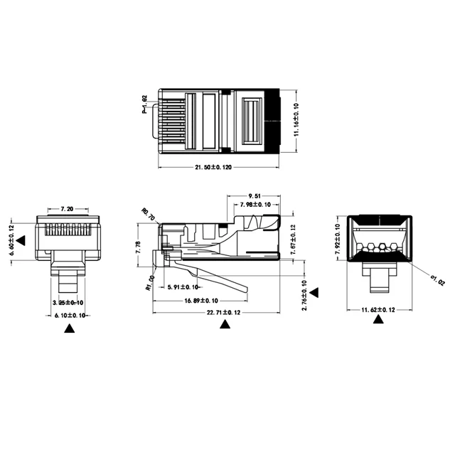 Экранированные соединители STP Cat6 RJ45 LAN для сетевого