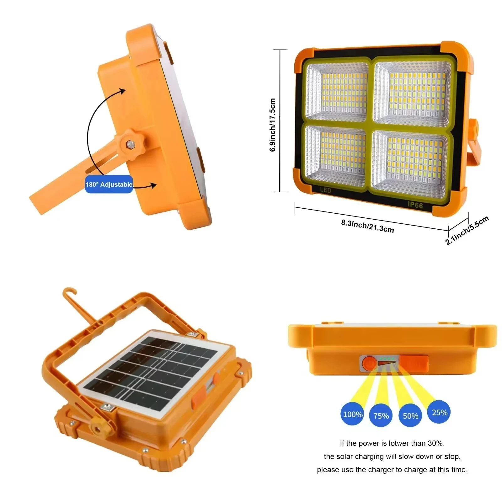 Rechargeable 200W Outdoor Portable LED Reflective Spotlight Solar Garden Light Outdoor Waterproof LED Solar Courtyard Light