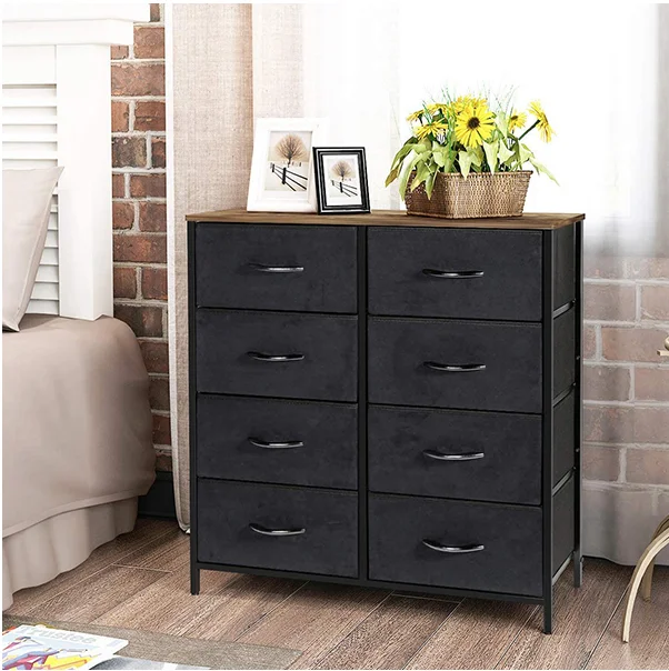 Customized modern bedroom furniture 8 drawer dresser hot sale black chest of drawers