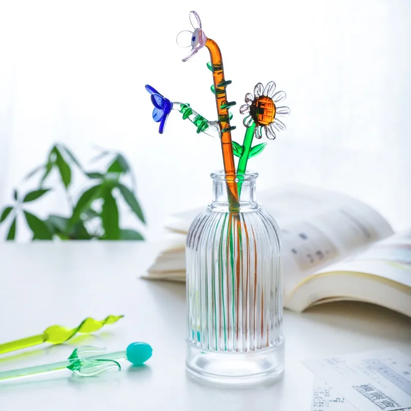 Wholesale Customized flower glass stirrer crystal high quality coffee stirring rod