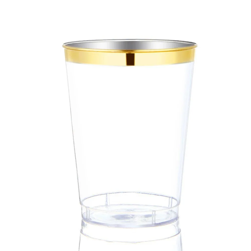 14oz 420ml 16oz 480ml Gold Rimmed Cups Fancy Disposable Hard Plastic Cups for Wedding Elegant Party Cups