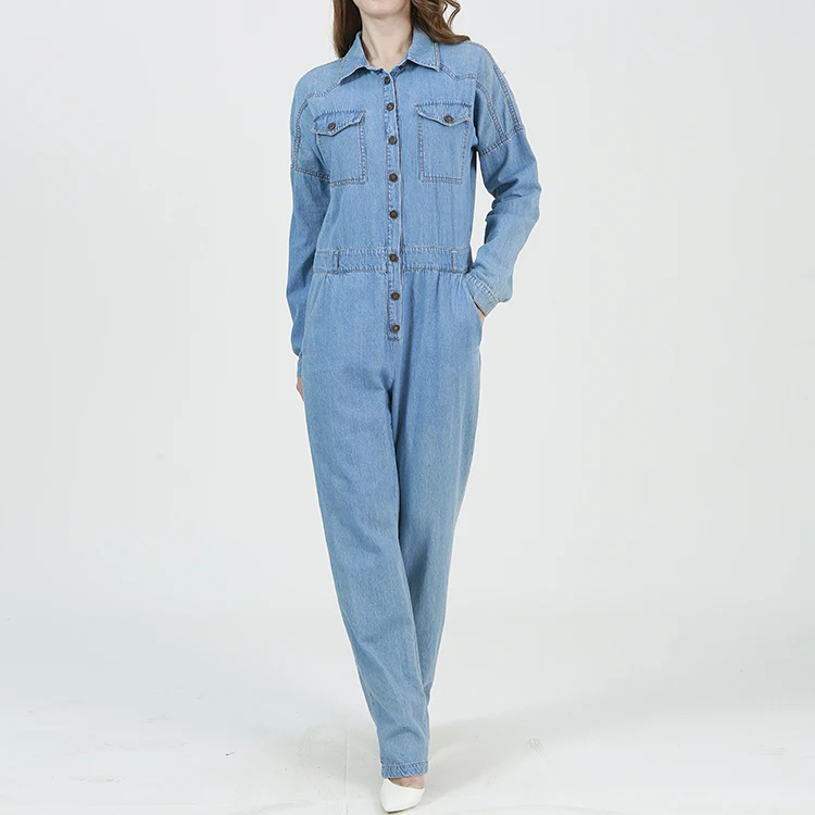 
China factory Wholesale custom Long Sleeve Casual classic vintage autumn denim jumpsuit romper toddlers jean jumpsuit crop top 