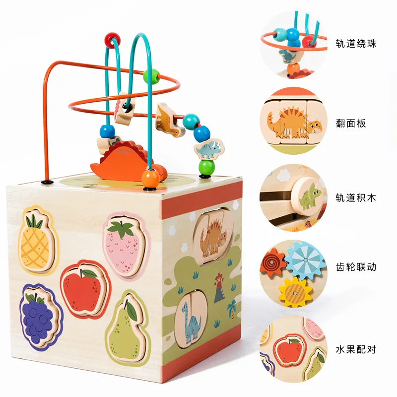 New Design 5 In 1 Wooden Cognitive Wood Toys Montessori Wooden Activity Cube for Kids Montessori Early Education toysrs