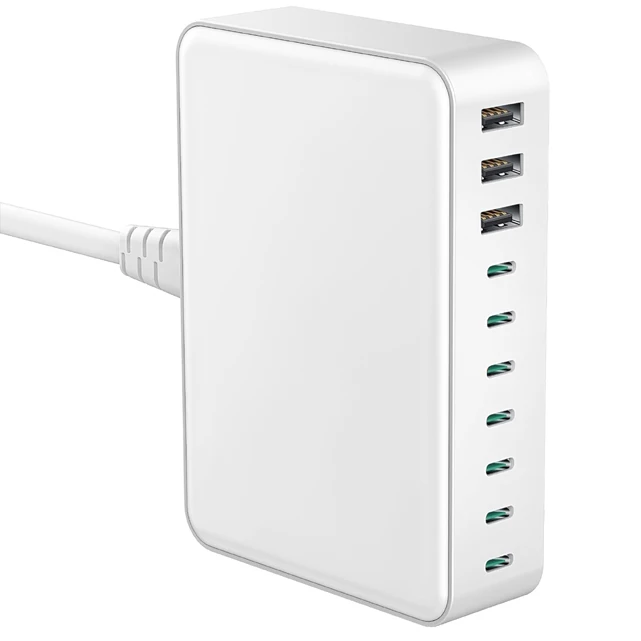 2024 New 10 Port Fast Charging Station Hub 300W Multiple Ports PD QC4.0 Desktop Fast Charger with 140W/100W/65W/45W/20W ports