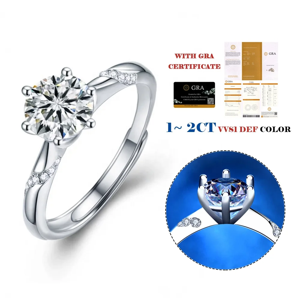 X08202 925 Silver Platinum Plated Moissanite Open Adjustable Ring Ladies Fashion Jewelry Romantic Wedding Rings for Women