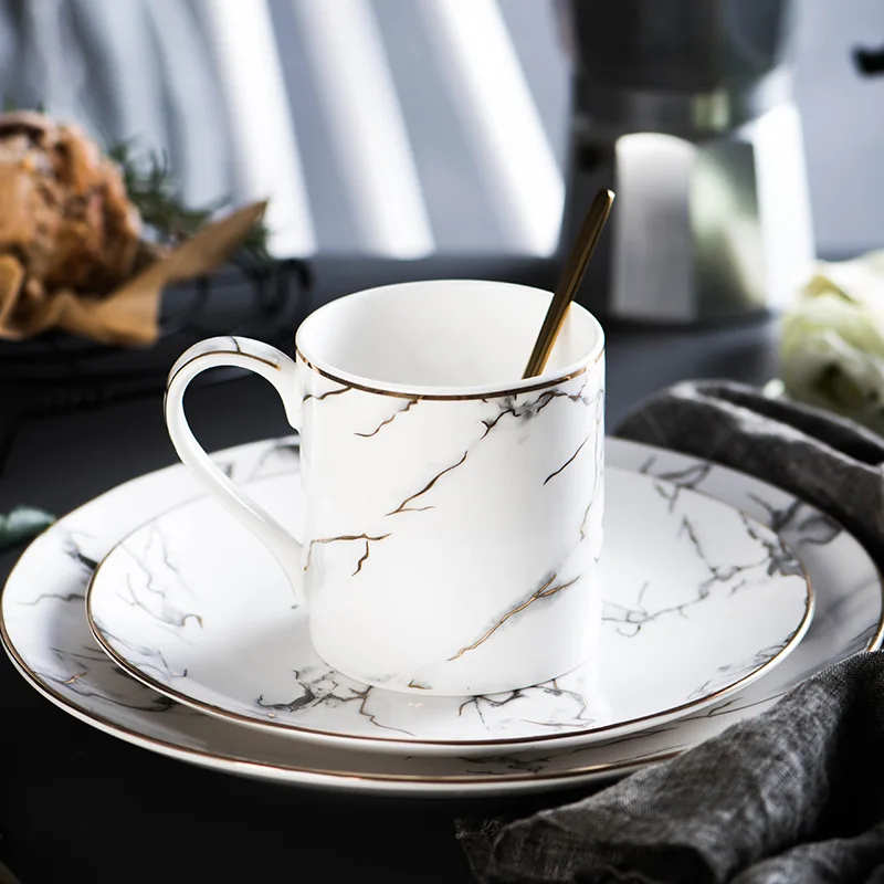  European style marble simple disc family ceramic tableware set steak plate