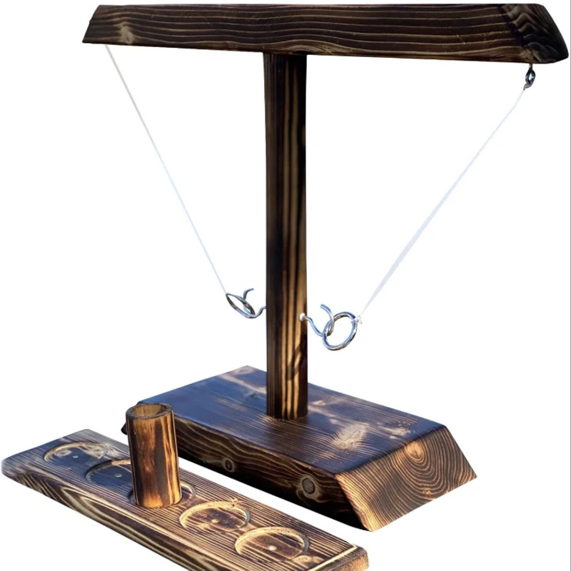 
2021 Creative Ring Toss Game Hooks Ring Toss with Shot Ladder Bundle Wooden Hook and Ring Toss Tailgating Game Set 