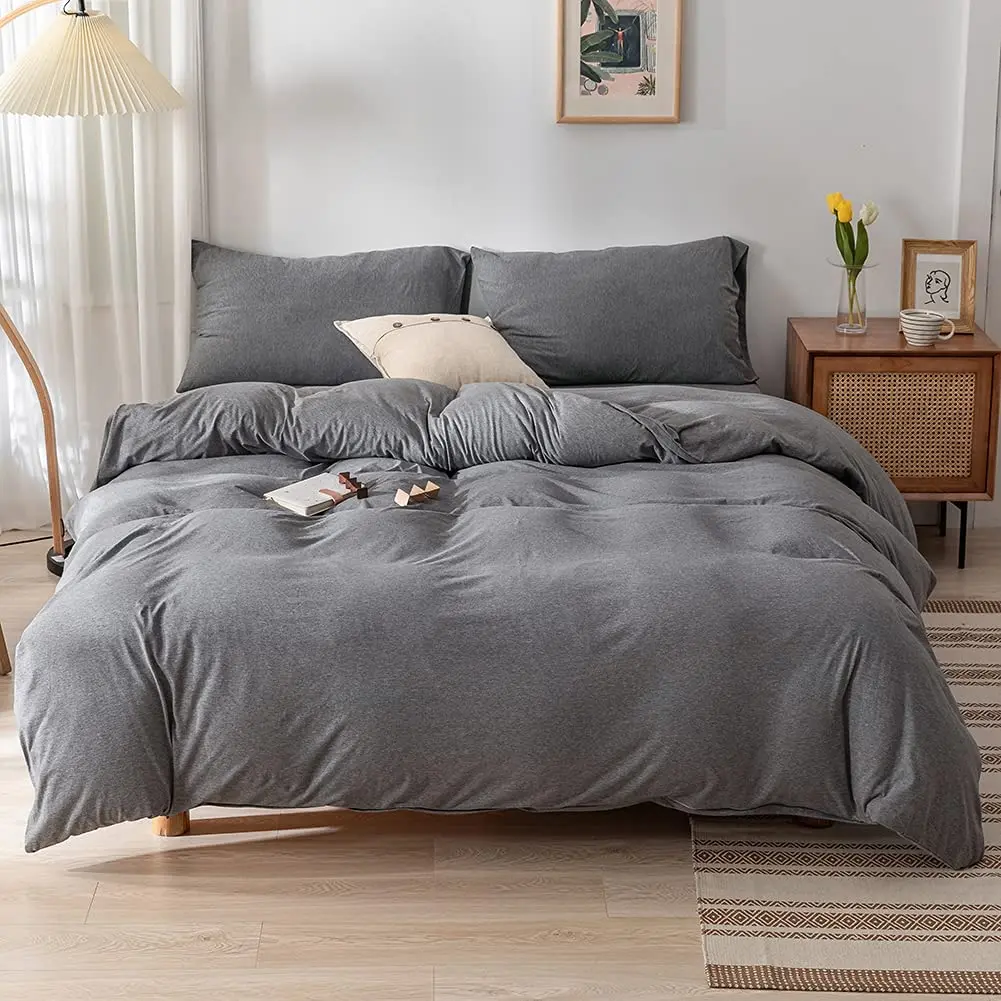 100% Cotton Knitted Jersey Fabric Duvet Cover Set, Quilt Cover Set