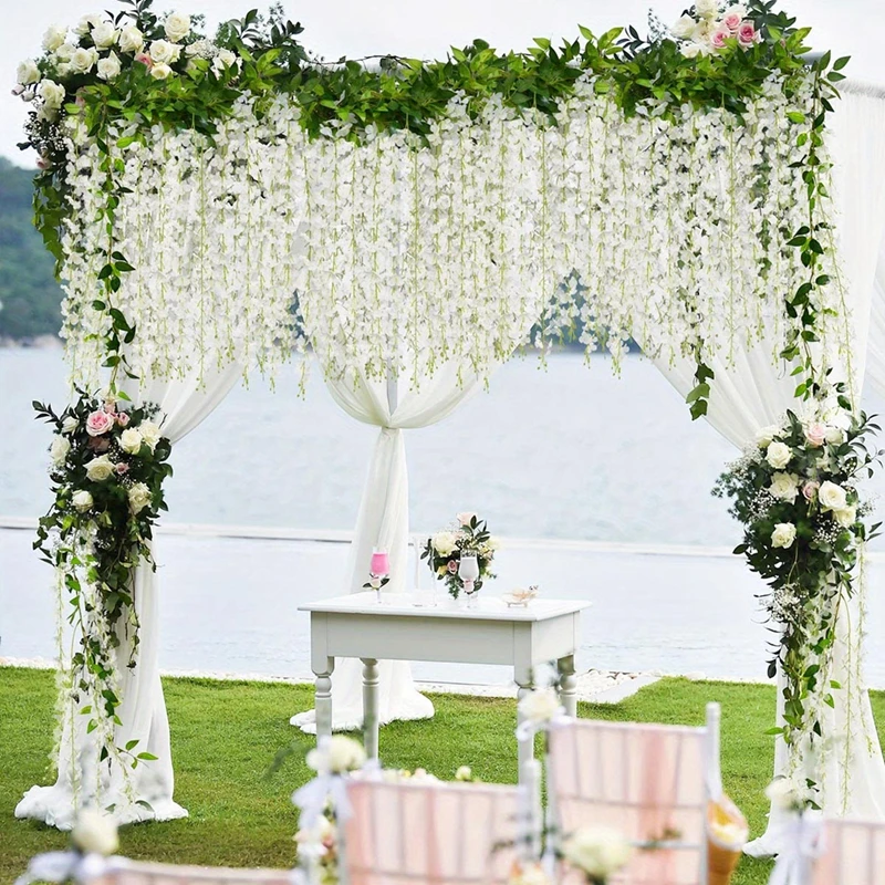 Wisteria Hanging Flowers Artificial White Wisteria Vine Silk Wisteria Flowers Garland For Wedding Arch Party Garden