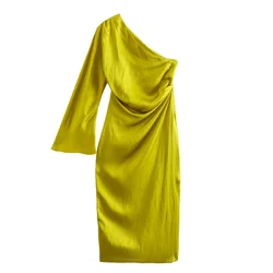 2022 summer new European and American style fashion solid color asymmetric silk satin texture PB&ZA dress
