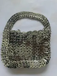 New Fashion Designer Bag Alloy Metal Material Weave Geometric Mini Open Pouch Bag for Women