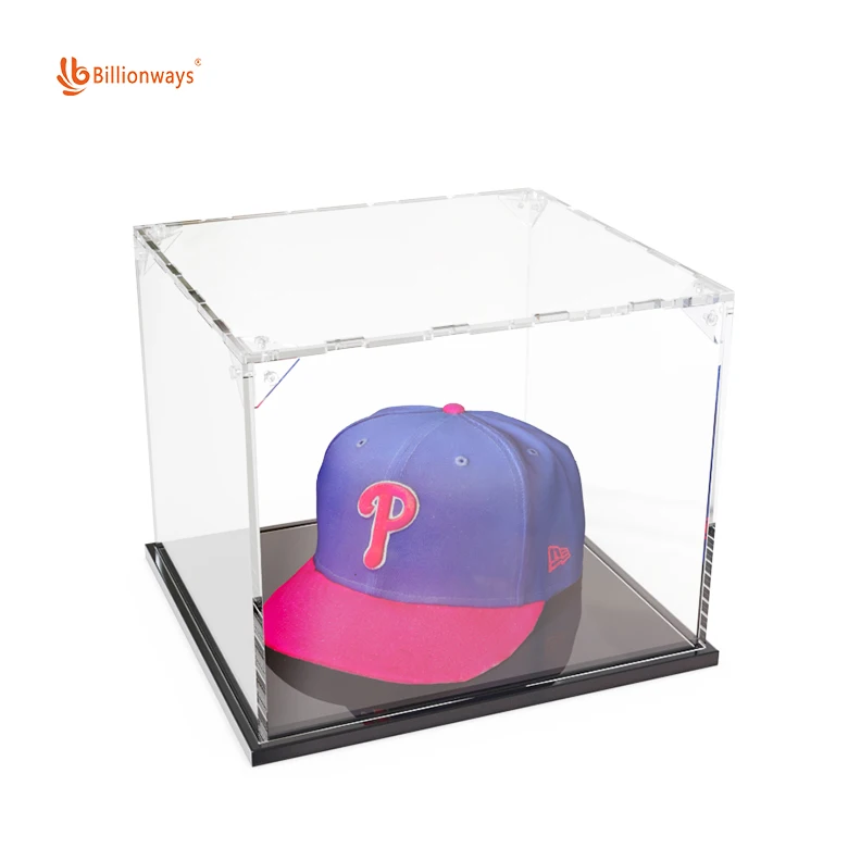 High Transparency Acrylic Hat Display Case Clear Acrylic Baseball Cap Showcase Hat Display Box With Black Base
