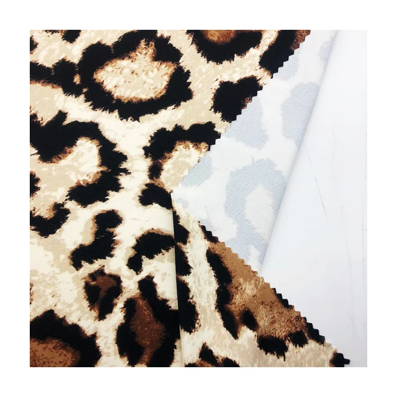 Hot sale silky touched 220GSM Good 4-ways stretch nylon spandex Leopard design rotary print jersey fabric for dress
