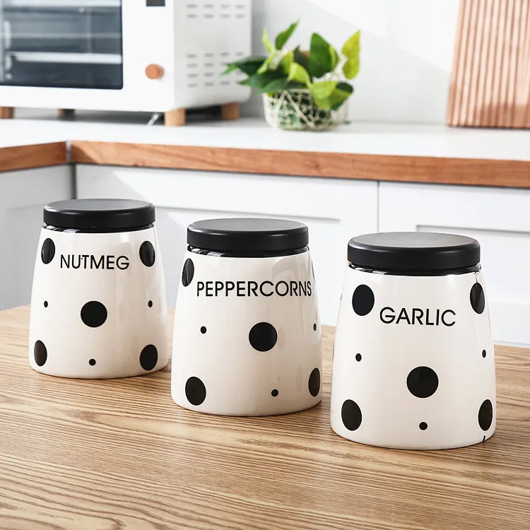 American kitchen storage ceramic garlic peppercorns nutmeg container jars hotel home goods storage canister set of 3