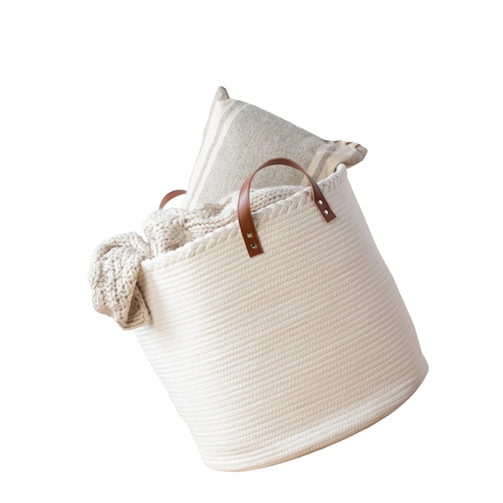 Cotton Rope Woven Laundry Basket Large Dirty Clothes Hamper with Handles for Bedroom Bathroom Nursery