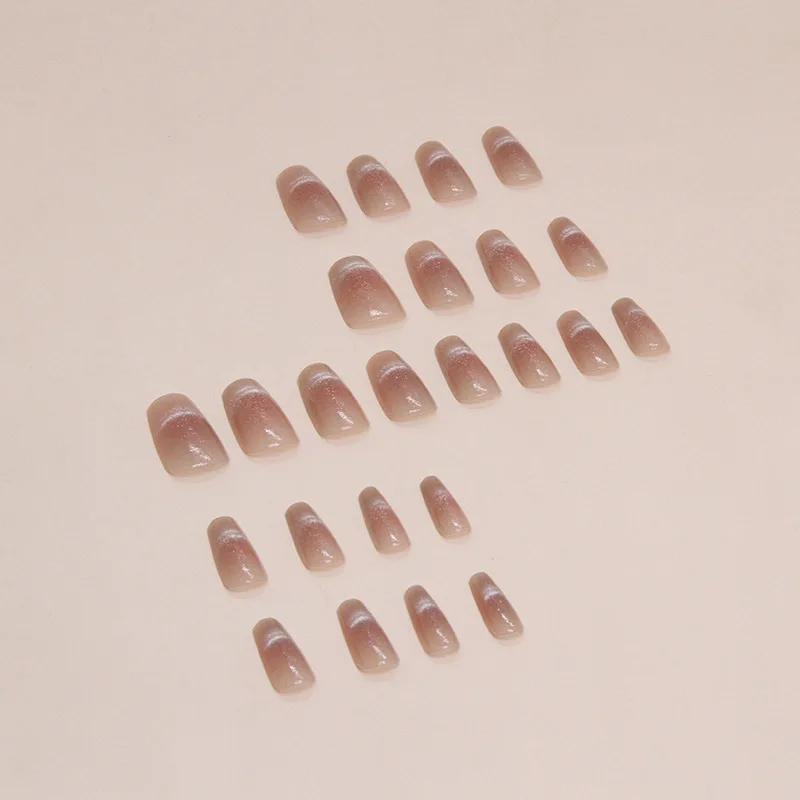 Medium Length Ballet  Nude Color Gradient Cat Eye Press On Nail 24PCS Wholesale