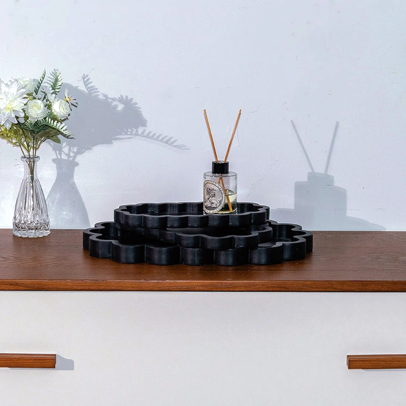 Home Decor Black and White Wooden Sarving 3pc/Set Tray Customized Wooden Scalloped Platter Tray