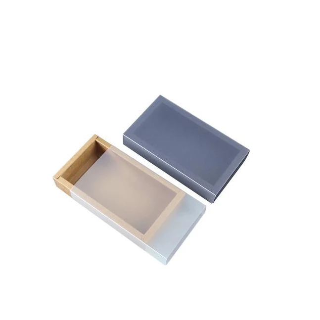 Cheap Wholesale Rectangle foldable slider paper drawer box packaging with transparent  pvc plastic window sleeve for jewelry