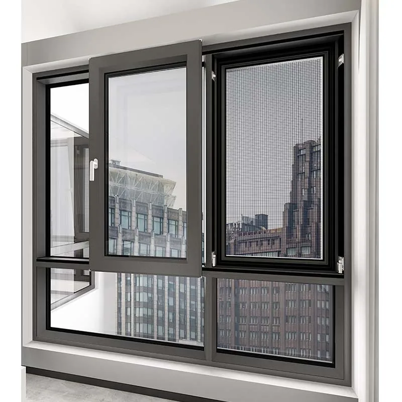 Modern bay window kitchen balcony: double glazed aluminum sliding windows and sliding doors, black bathroom windows