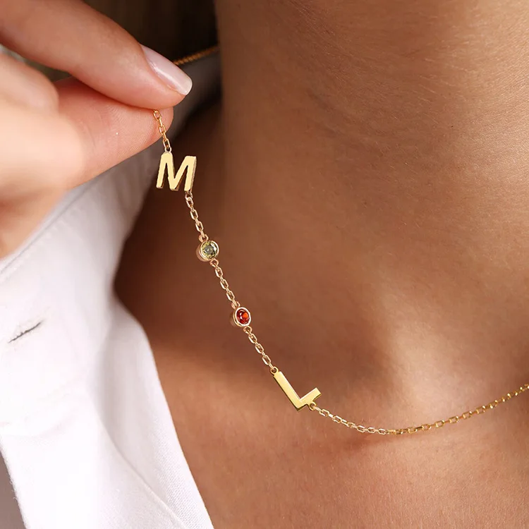 Minimalist Custom Name Letters Elegant Women Personalized 14K Gold Plated Birthstone Necklace