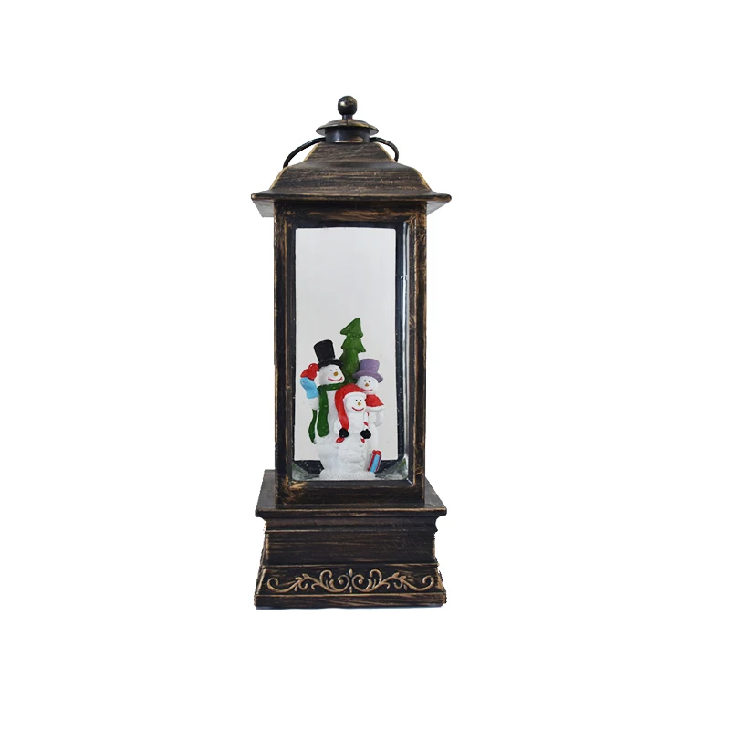 Custom Round Led Music Box resin Snow Globe Jesus nativity snowman cardinal Christmas led light plastic Lantern Decorations