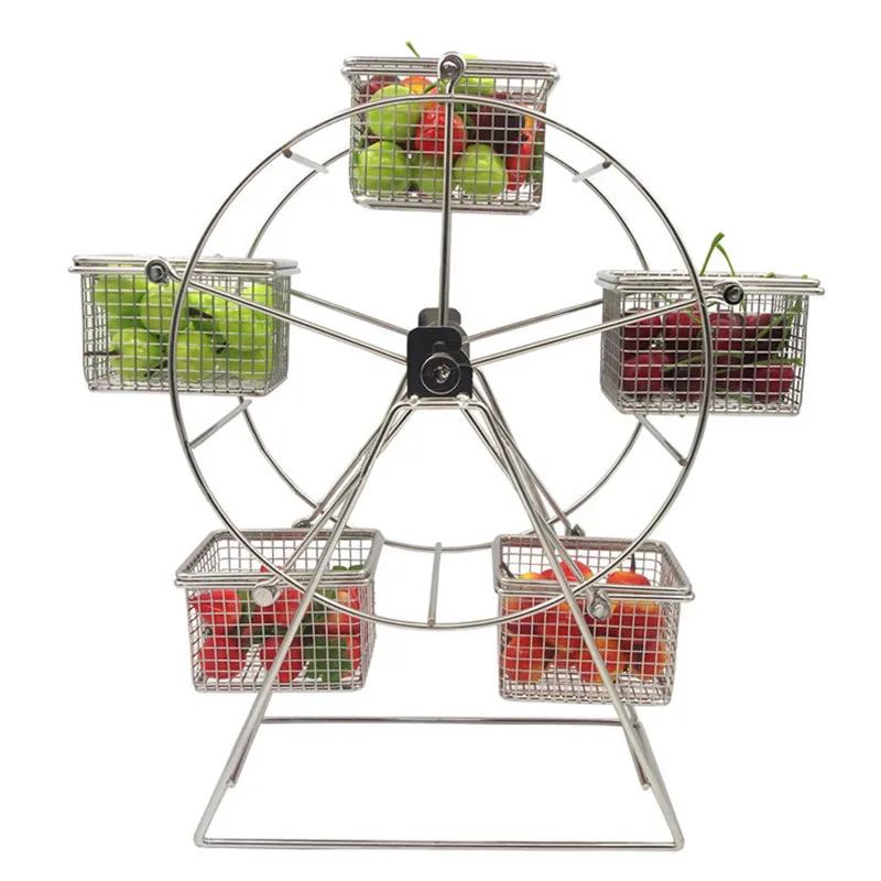 Stainless steel Ferris Wheel with 5 Baskets , Stainless Steel Foods Display Holder Can Rotate , Mini Fry Basket Holder,