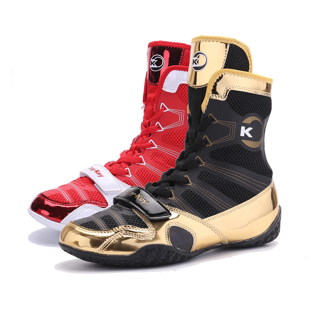 
Custom professional high-top leather red boots boxing shoes for men 