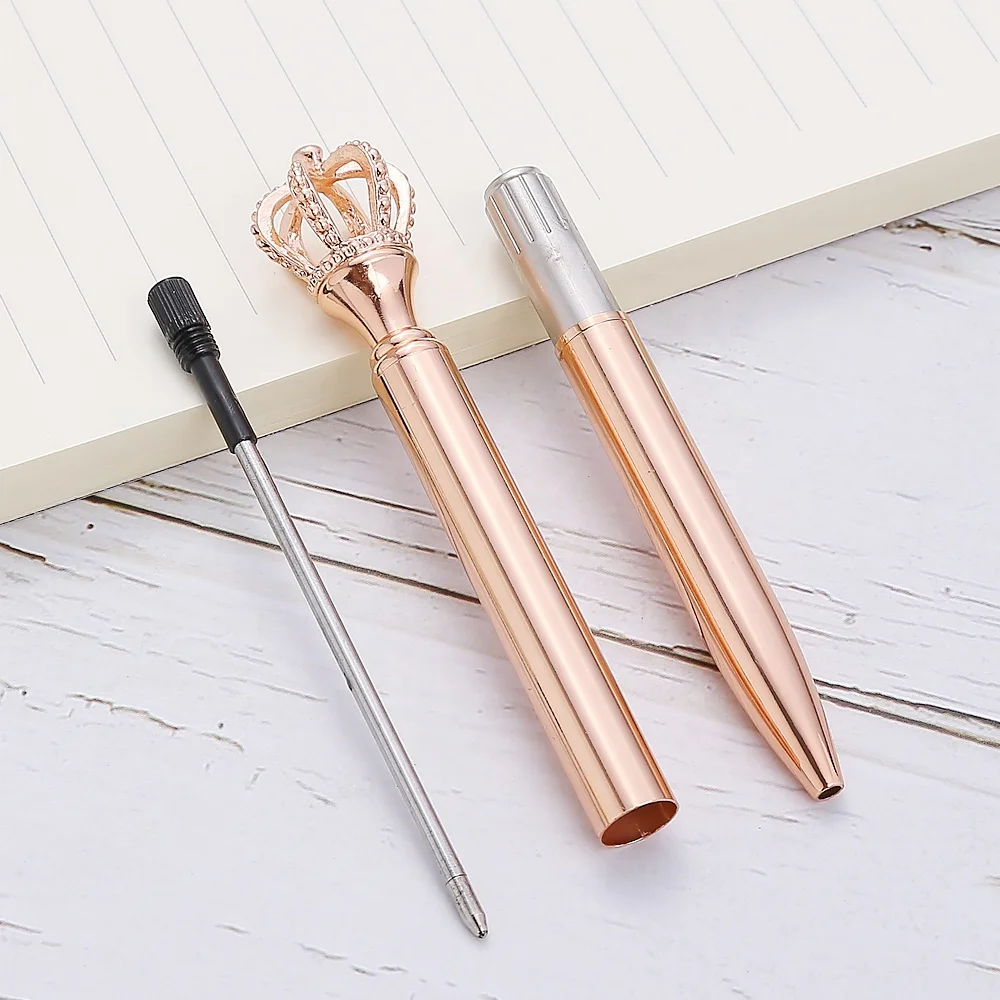 Hot Selling Pens Custom Logo Rhinestones Crystal Metal Ball Pen Office School Advertising Crown Pen  With Crown On Top