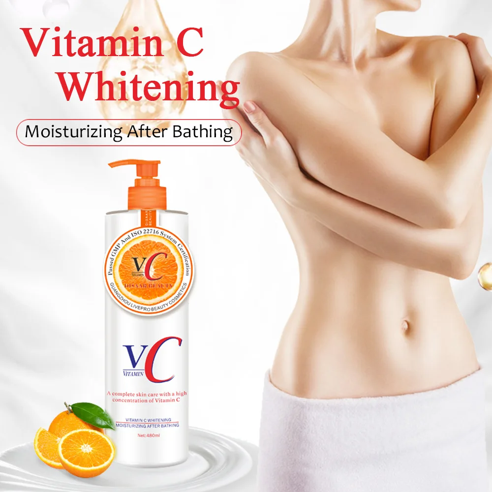 Best Low Moq 100% Organic Brightening Lightening Moisturizing Whitening Vegan Vitamin C Body Lotion for Black Skin