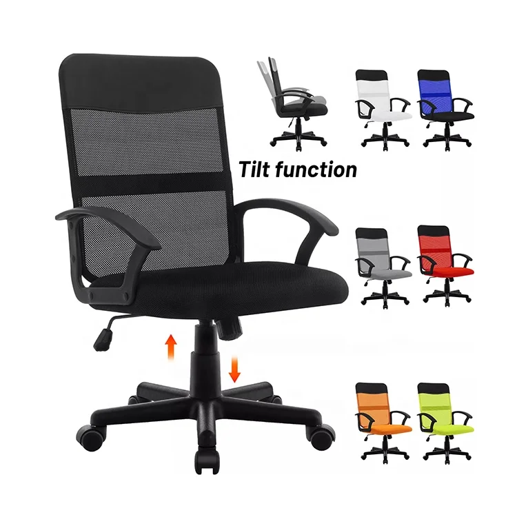 Cheap Black Breathable Mesh Chairs Height Adjustable Mid Back Pc Task Rocking Swivel Desk Computer Chair for Office Meeting Room