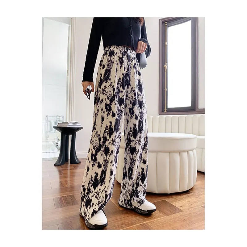 summer tie dye tictok long trendy ladies vintage custom logo stacked high waisted loose velvet track black stretchy pants women