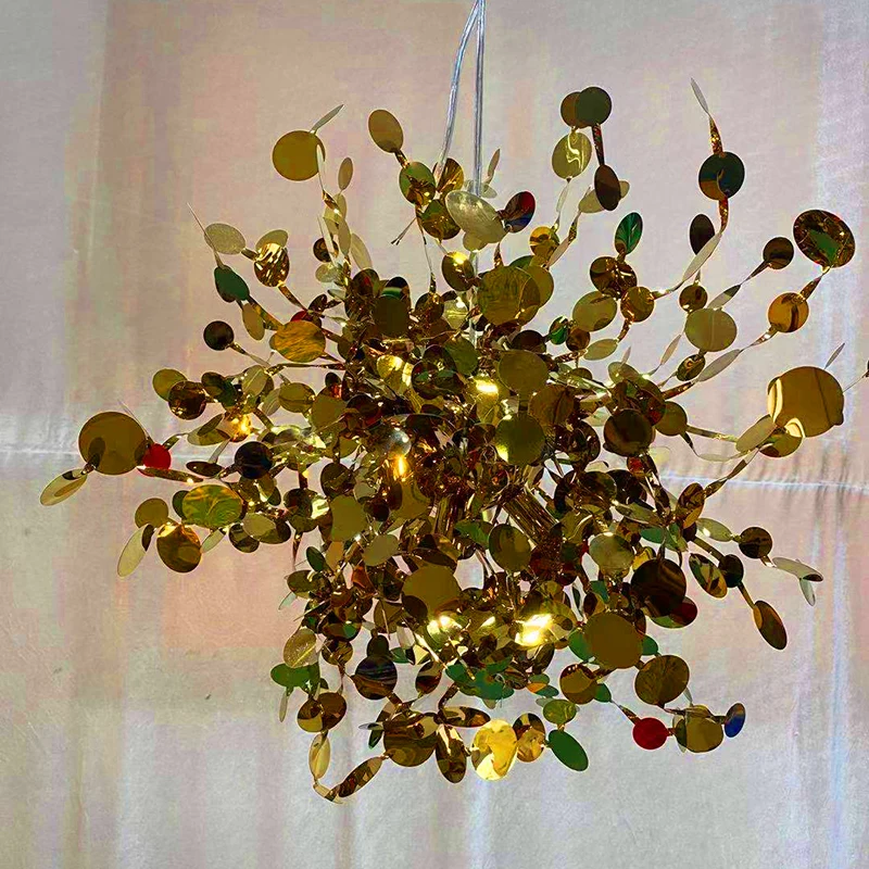 Hotel lobby luxury metal stainless steel gold ceiling pendant light fixture custom made indoor lighting art deco chandeliers