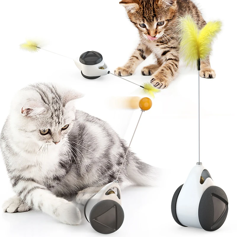 Pet Tumbler Feather Cat Toys Rotating Interactive Kitten Toy With Catnip Ball and Feather