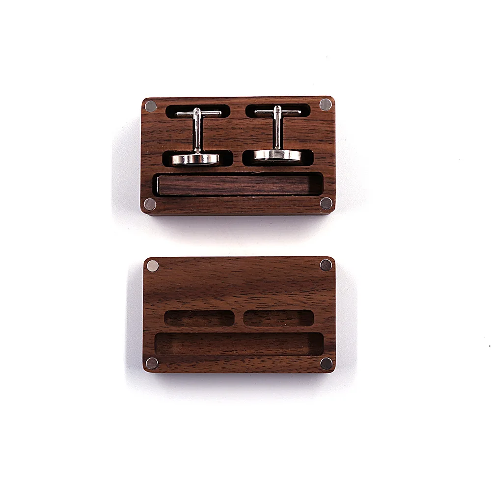 Factory Black Walnut Classic Business Square Black Brush Cufflinks Set Custom Cufflinks Tie Pin and Cufflink
